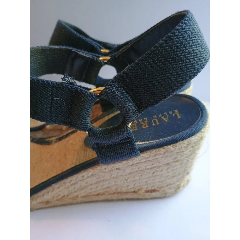 Lauren Ralph Lauren Espadrille Navy/Natural Wedge Sandals Womens Size 9.5